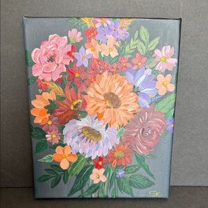 Floral Canvas Art with Vibrant Colors, Handpainted 8x10 canvas